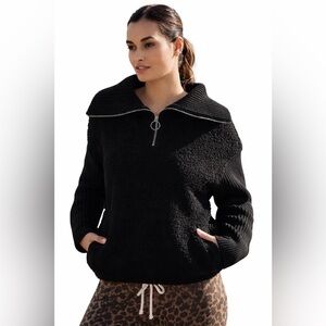 Varley Rogers Half Zip Sweater Jacket Black Sherpa Small